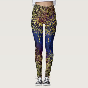 Leggings Elégant or sur Nebula foncé Floral Henna Mandala