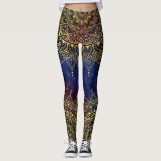 Leggings Elégant or sur Nebula foncé Floral Henna Mandala