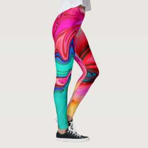 Leggings Elegant Pink Blue Marble Abstract Watercolor