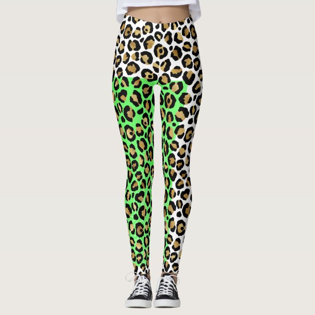 Leggings Élégant Poster de animal de léopard d'or noir (Devant)