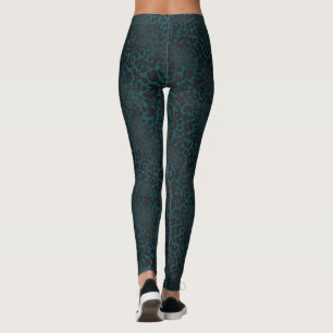 Leggings Élégant Poster de animal de léopard noir sur Turqu