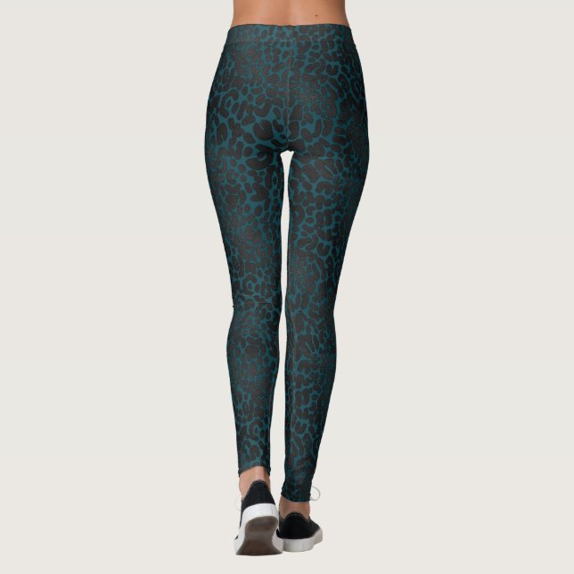 Leggings Élégant Poster de animal de léopard noir sur Turqu (Dos)