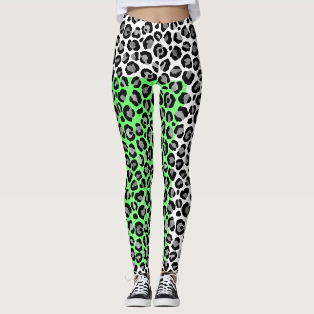 Leggings Élégant Poster de animal Léopard Blanc Noir (Devant)