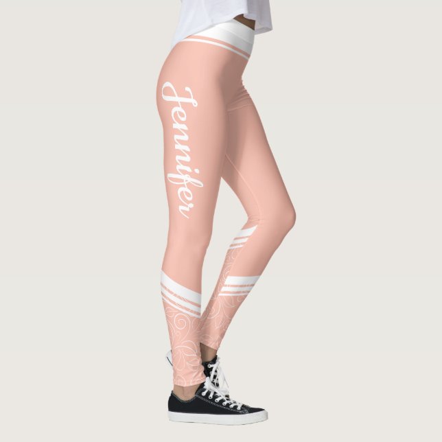 Leggings Élégant rose clair rayures blanches fleuries et no (Droite)