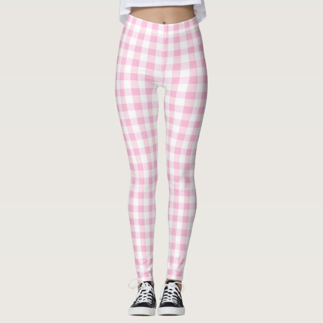 Leggings Élégant rose et blanc En vichy Motif (Devant)