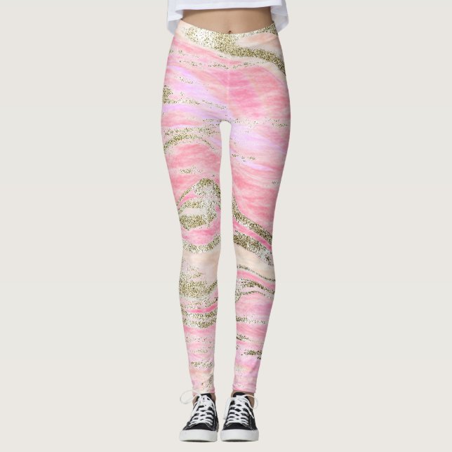 Leggings Elégant rose Parties scintillant argent  marbre Mo (Devant)