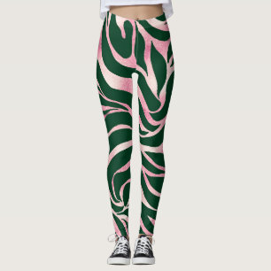 Leggings Elégant Rose vert Parties scintillant or Zebra