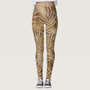 Leggings Elégant Silver Parties scintillant Or Foliage Moti
