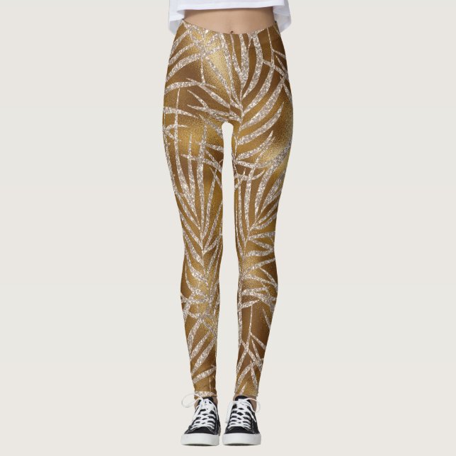Leggings Elégant Silver Parties scintillant Or Foliage Moti (Devant)