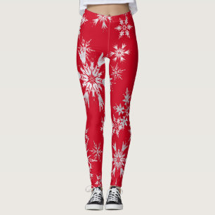 Leggings Élégant Snowflakes d'hiver   Arrière - plan rouge