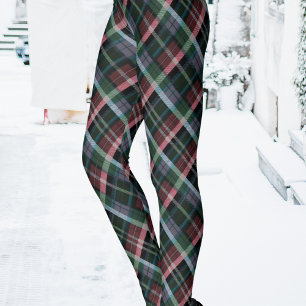 Leggings Élégant Tartan Rouge Vert Noir Motif Plaid