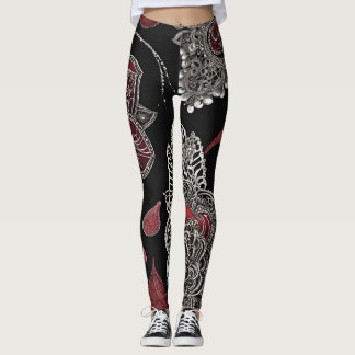 Leggings Elegant victorian lace & gothic crimson AI art