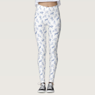 Leggings Elégant Vintage Bleu Blanc Toile Équitation équita