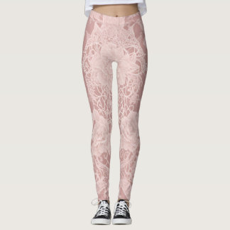 Leggings Elegant vintage faux white floral lace AI art