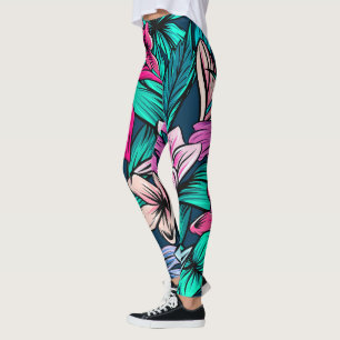 Leggings Elegant Vintage Tropical Flowers and Leaves  