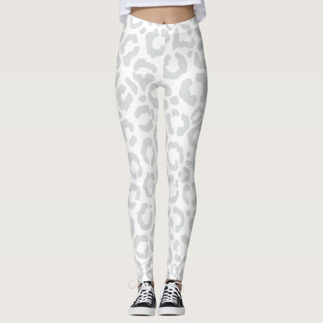 Leggings Elegant White Gray Leopard Cheetah Animal Print (Devant)