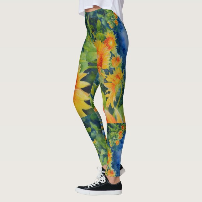 Leggings Elégante aquarelle de la peinture de tournesol (Gauche)