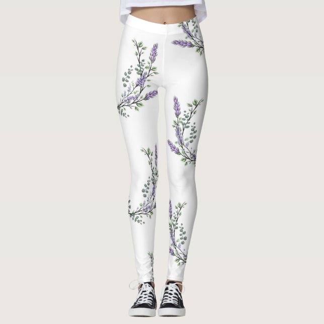 Leggings Elégante aquarelle Lavender Eucalyptus (Devant)