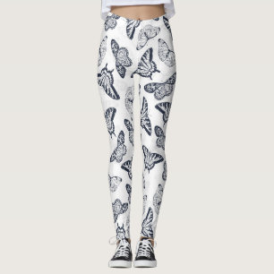 Leggings Elégante conception de papillon noir blanc
