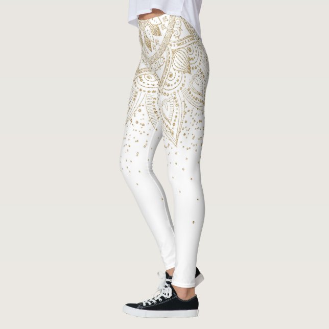 Leggings Elégante conception de points Mandala Or (Gauche)