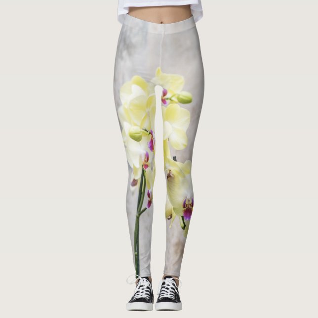 Leggings Elégante Crème Romantique & Orchidées Lilac (Devant)