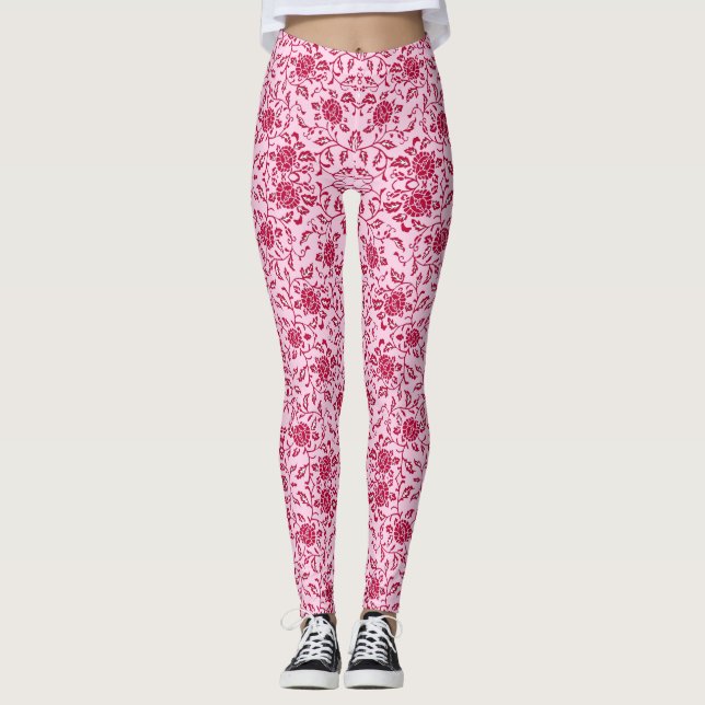 Leggings Elégante Fleur rose et rouge Damas (Devant)