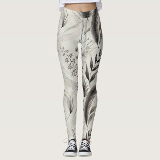 Leggings Élégante Impression Botanique Hauteur Haut Taille