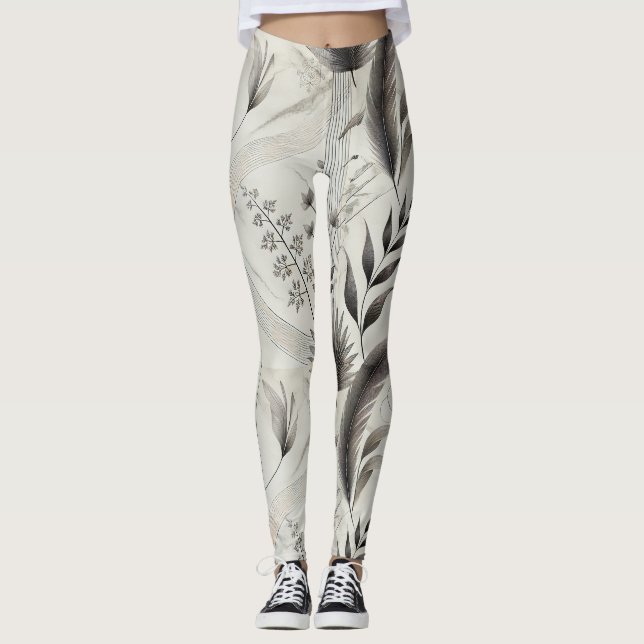 Leggings Élégante Impression Botanique Hauteur Haut Taille (Devant)