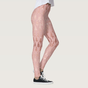 Leggings Élégante parties scintillant rose en or + sapins