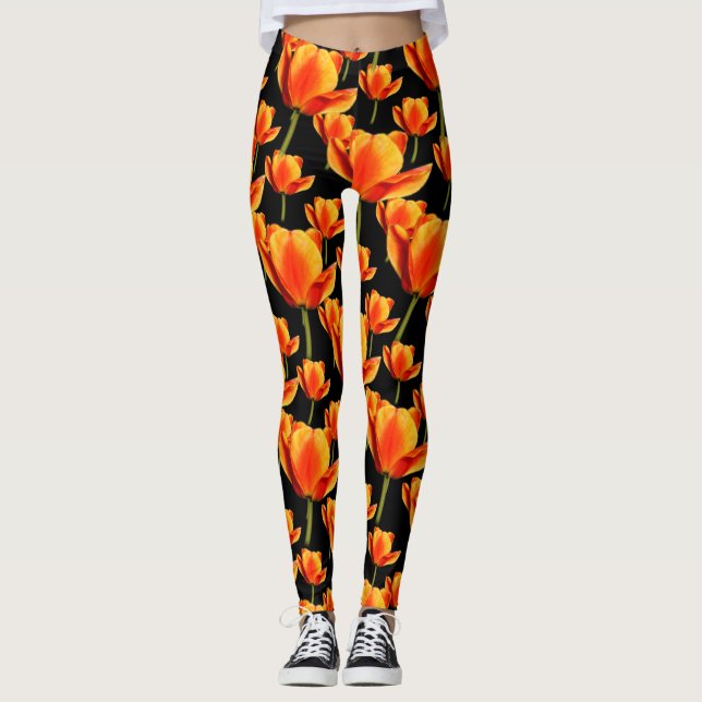 Leggings Élégante tulipe florale jaune et rouge (Devant)