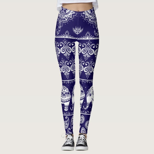 Leggings Elephant, paisley : motif vintage tribal. (Devant)