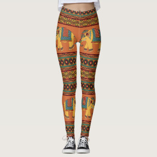 Leggings Eléphants Indiens, Orange Traditionnel Sans Seamle