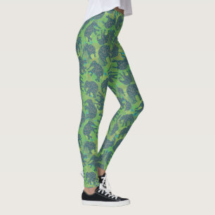 Leggings Eléphants mignons Paisley sur Arrière - plan vert 