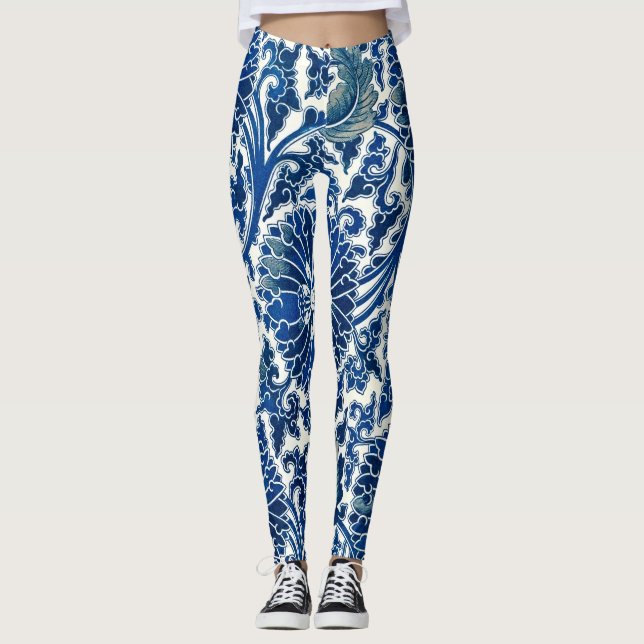 Leggings Élever votre style : Floral Bleu & Ornement Chinoi (Devant)