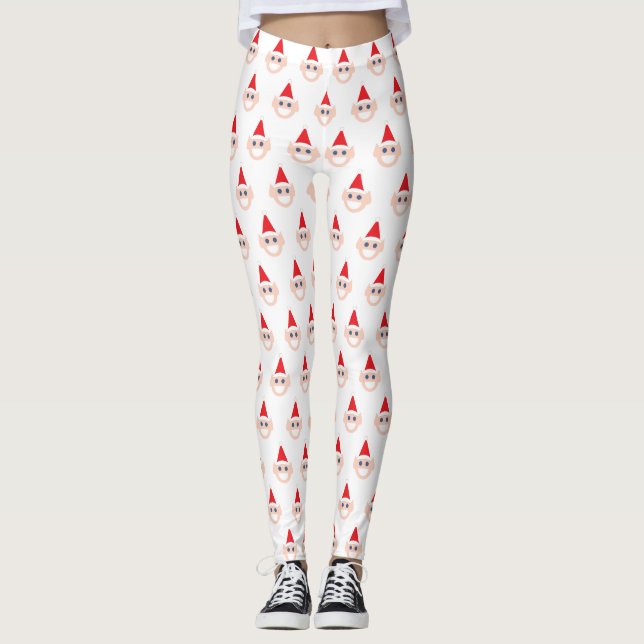 Leggings Elfe Souriant Rouge Casquette Vacances d'hiver Noë (Devant)