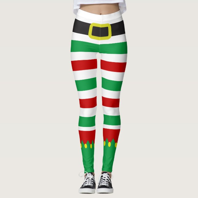 Leggings Elfe Verte Rouge Novelité de Noël (Devant)