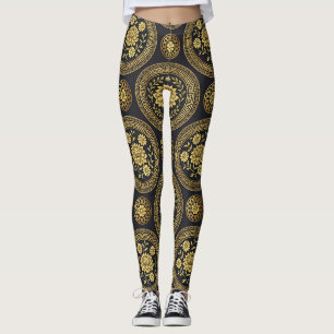 Leggings Emblème Mandala Lotus Or Luxueux