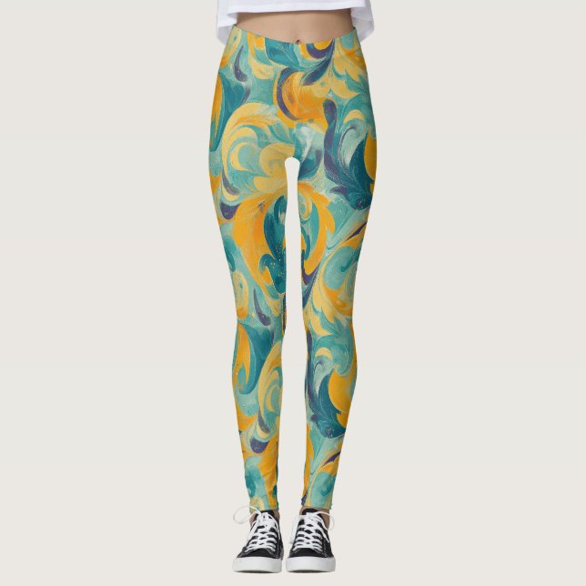 Leggings Emerald Green et Gold Paisley Abstrait inspiré (Devant)