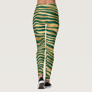 Leggings Emerald Green et Gold Zebra/Tiger Striped Leging