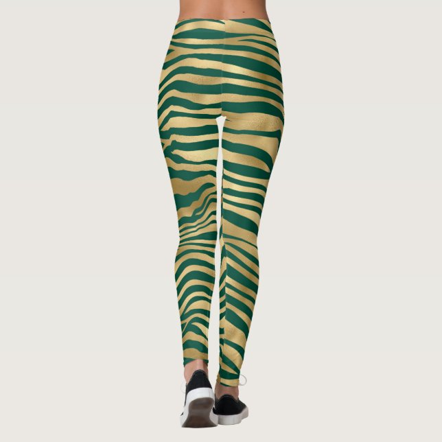 Leggings Emerald Green et Gold Zebra/Tiger Striped Leging (Dos)