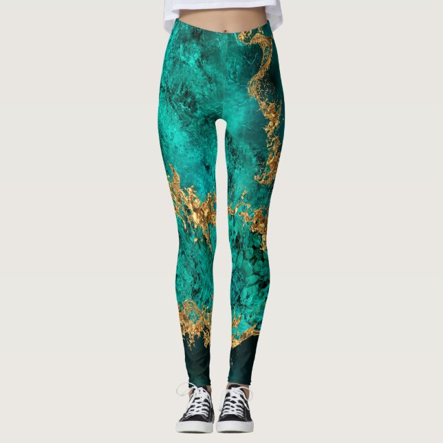 Leggings Emerald Jade Gold Splatter Abstrait (Devant)