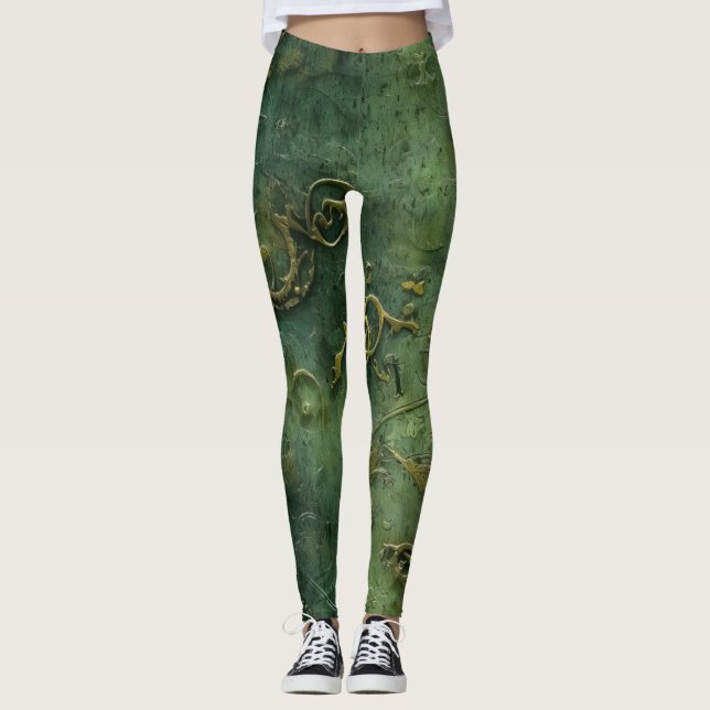 Leggings Émeraude Green Rustic Steampunk Horloge (10) (Devant)
