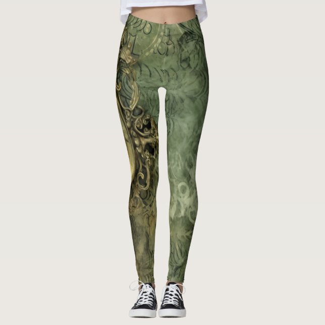 Leggings Émeraude Green Rustic Steampunk Horloge (4) (Devant)