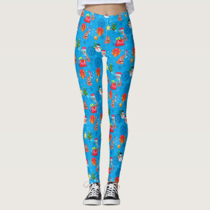 Leggings émoticône de Noël bleu