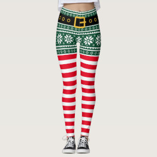 Leggings Empreinte de flocon de neige rayé rouge et vert