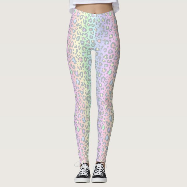 Leggings Empreinte de léopard arc-en-ciel Pastel (Devant)