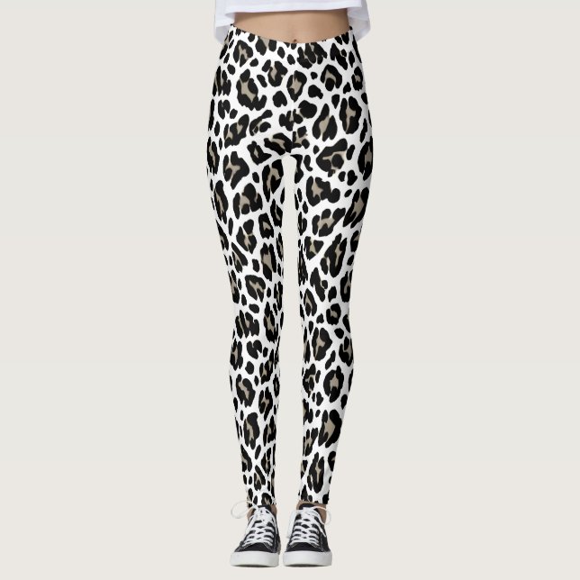 Leggings Empreinte de léopard blanc et noir (Devant)