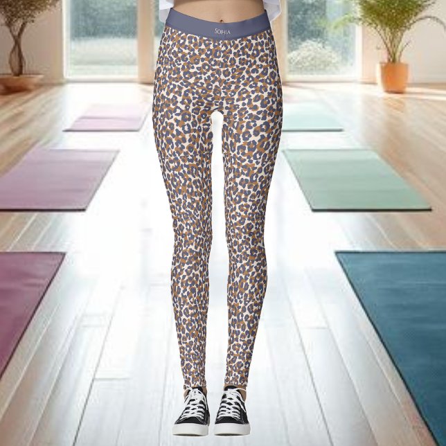 Leggings Empreinte de léopard-bleu et Brown (Leopard Print-Blue and Brown- Leggings )