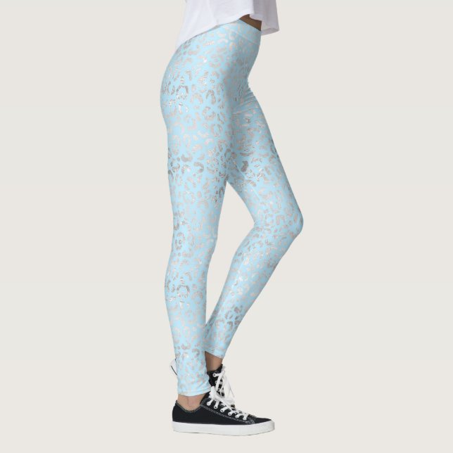 Leggings Empreinte de léopard bleu pâle et argent (Droite)