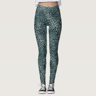 Leggings Empreinte de léopard bleu Turquoise Glam Turquoise